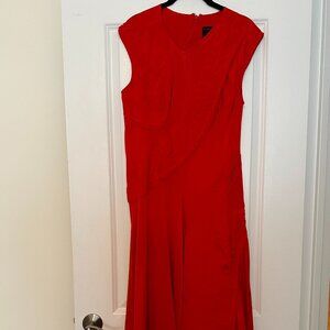 Red Victoria Beckham Bias Midi Dress with Floral Detail - UK 12/US 8